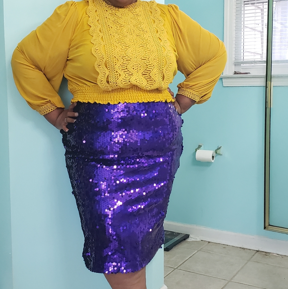 Purple and mustard sequin and lace